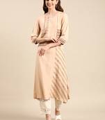 women's calf length round neck beige ethnic motifs a-line kurta