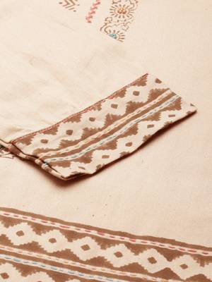 women's calf length round neck beige ethnic motifs a-line kurta 4