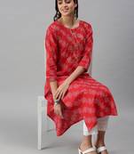 women's calf length round neck red paisley straight kurta