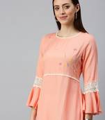women's ankle length round neck peach solid a-line kurta