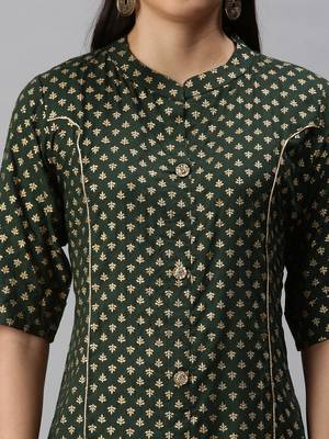 women's calf length mandarin collar green ethnic motifs straight kurta 5