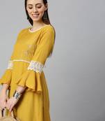 women's ankle length round neck mustard solid a-line kurta