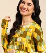 women's ankle length round neck yellow floral anarkali kurta