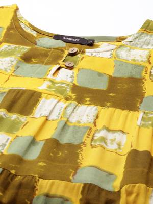 women's ankle length round neck yellow floral anarkali kurta 2