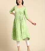 women's calf length scoop neck green floral anarkali kurta