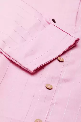 women's calf length mandarin collar pink striped straight kurta