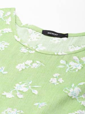 women's calf length scoop neck green floral anarkali kurta 3