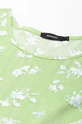 women's calf length scoop neck green floral anarkali kurta