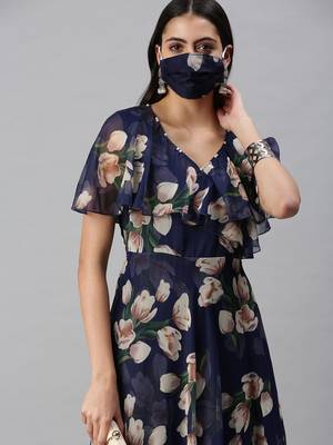 women's ankle length v-neck blue floral anarkali kurta 1