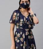 women's ankle length v-neck blue floral anarkali kurta