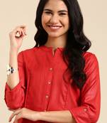 women's calf length mandarin collar rust embellished straight kurta