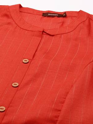 women's calf length mandarin collar rust embellished straight kurta 2