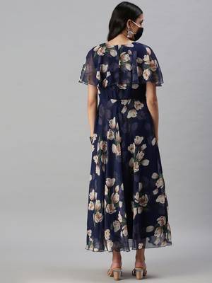 women's ankle length v-neck blue floral anarkali kurta 4