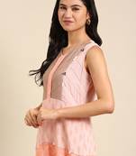 women's ankle length v-neck peach colourblocked anarkali kurta