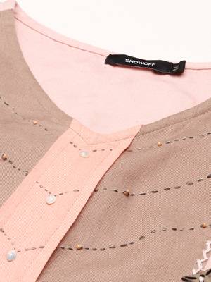 women's ankle length v-neck peach colourblocked anarkali kurta 2