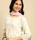 women's ankle length round neck green solid a-line kurta comes with duppatta