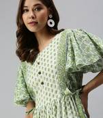 women's ankle length round neck green floral anarkali kurta