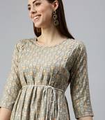 women's calf length round neck brown abstract a-line kurta