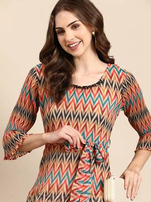 women's calf length scoop neck multi chevron a-line kurta 1