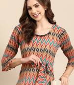 women's calf length scoop neck multi chevron a-line kurta