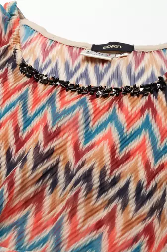 women's calf length scoop neck multi chevron a-line kurta