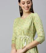 women's calf length round neck lime green abstract a-line kurta