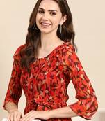 Showoff women's calf length scoop neck multi abstract a-line kurta