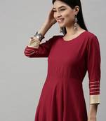 women's ankle length round neck maroon solid anarkali kurta comes with duppatta