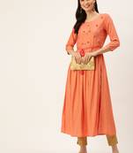 women's ankle length round neck peach embellished a-line kurta