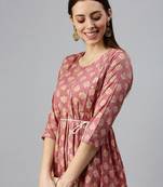 women's calf length round neck rust floral a-line kurta