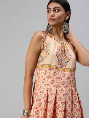 women's ankle length halter neck peach ethnic motifs anarkali kurta 1