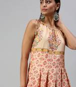 women's ankle length halter neck peach ethnic motifs anarkali kurta
