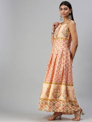 women's ankle length halter neck peach ethnic motifs anarkali kurta 2