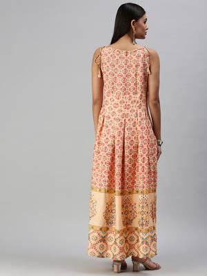 women's ankle length halter neck peach ethnic motifs anarkali kurta 3