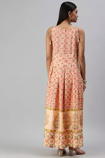 women's ankle length halter neck peach ethnic motifs anarkali kurta