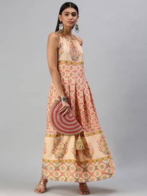 women's ankle length halter neck peach ethnic motifs anarkali kurta 4