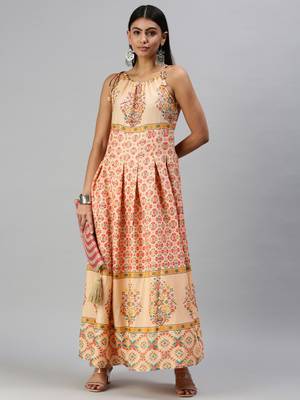 women's ankle length halter neck peach ethnic motifs anarkali kurta 5