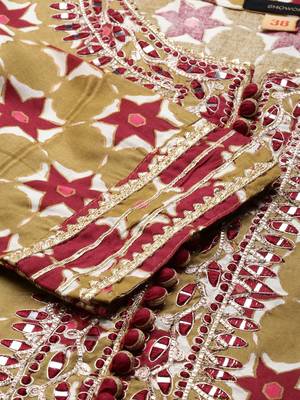 women's calf length round neck olive embellished anarkali kurta comes with duppatta 4