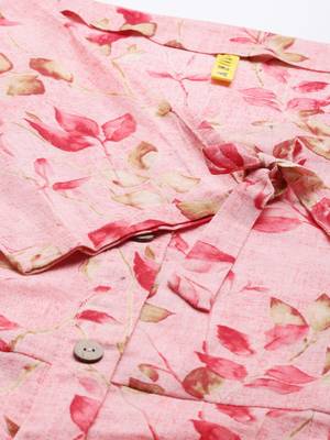 women pure cotton pink ethnic motifs printed a line dress 2