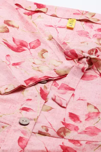 women pure cotton pink ethnic motifs printed a line dress
