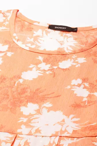 women's calf length scoop neck orange floral anarkali kurta