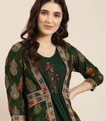 Showoff women's ankle length round neck green solid anarkali kurta