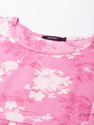 women's calf length scoop neck pink floral anarkali kurta 3
