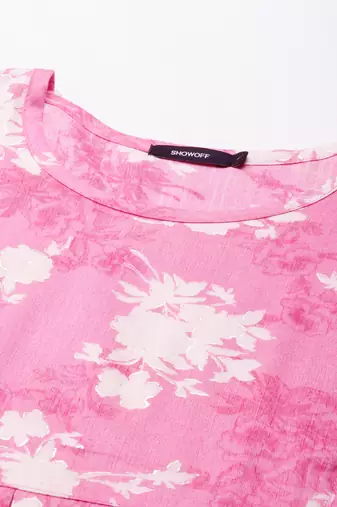 women's calf length scoop neck pink floral anarkali kurta