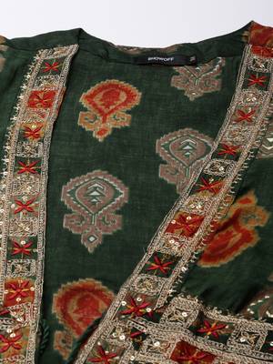 Showoff women's ankle length round neck green solid anarkali kurta 4