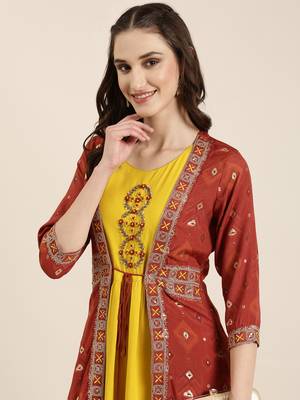 women's ankle length round neck lime green solid anarkali kurta 1