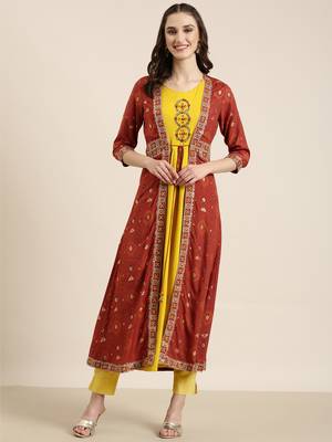 women's ankle length round neck lime green solid anarkali kurta 2