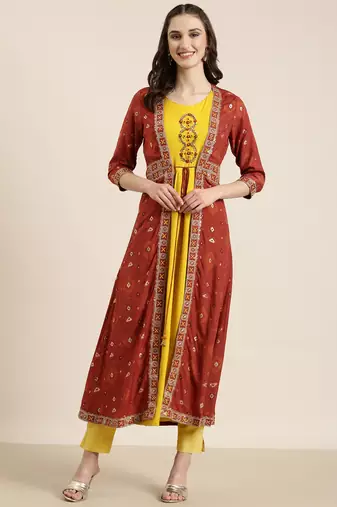 women's ankle length round neck lime green solid anarkali kurta