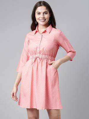pink crepe polka dot mini dress 1