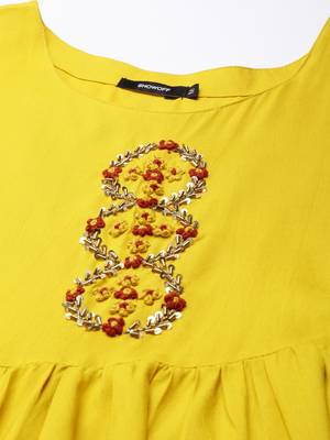 women's ankle length round neck lime green solid anarkali kurta 3